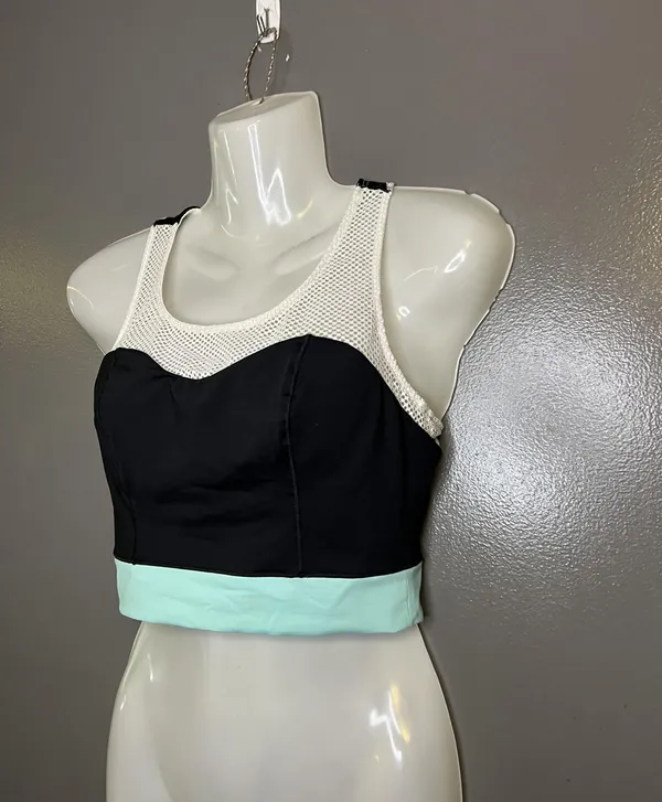 Bebe Sport Tank Top Womens Medium Black White Mint Mesh Colorblock Cropped - Image 3