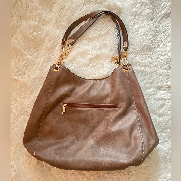Source Unknown Women’s Faux Leather Shoulder Bag with Gold Chain – Brown Hobo Tote, Unbranded - Image 3
