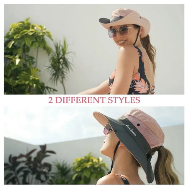 Women's Sun Shade Hat Wide Brim Hat UV Blocking Hiking Camping Sun Protect White - Image 12