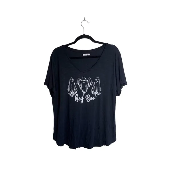 Maurices Hey Boo Halloween Ghost Graphic Tee Black V-neck Short Sleeve - Image 2