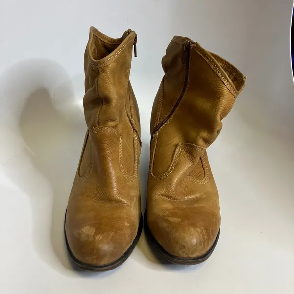 Montana artisan crafted tan leather ankle‎ boots western cowboy womens size 10 - Image 2