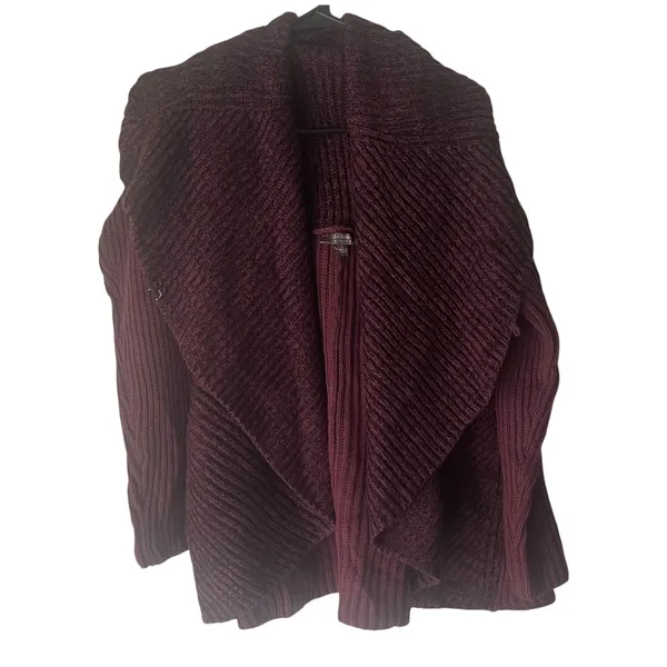 Lisa Rinna Collection Women Large Red‎ Maroon Wrap Cardigan Chunky Sweater - Image 2