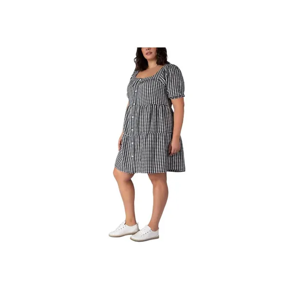 NWT Black Tape Trendy Plus Size Button Front Trapeze Dress Black / White X - Image 3