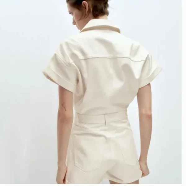 NWT ZARA DENIM TRF SHIMMERY PLAYSUIT Oyster White Medium Bloggers Fave - Image 4