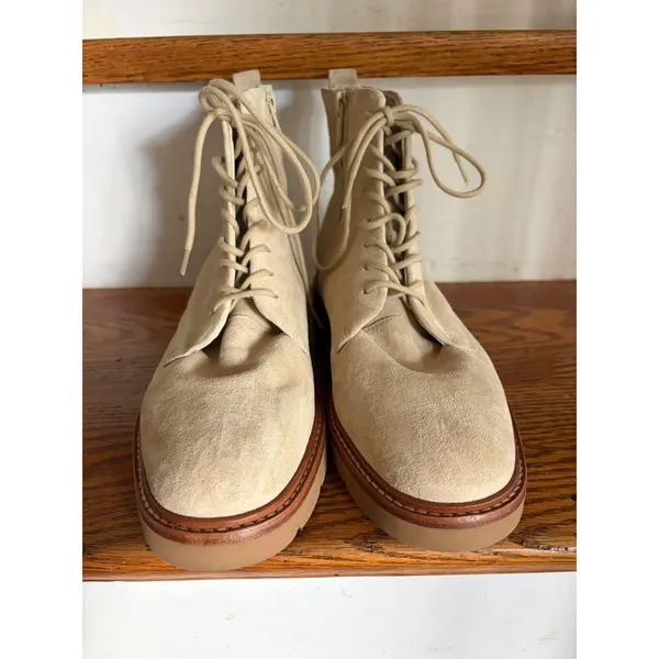 Vince Henderson Suede Lace Up Combat Boots Sand Tan Beige Womens 7.5 M EUR 38‎ - Image 3