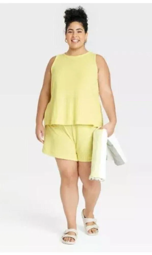 A New Day Mid Rise Terry Cloth Pull On Shorts Yellow Women's Size 1X NWT - Image 2