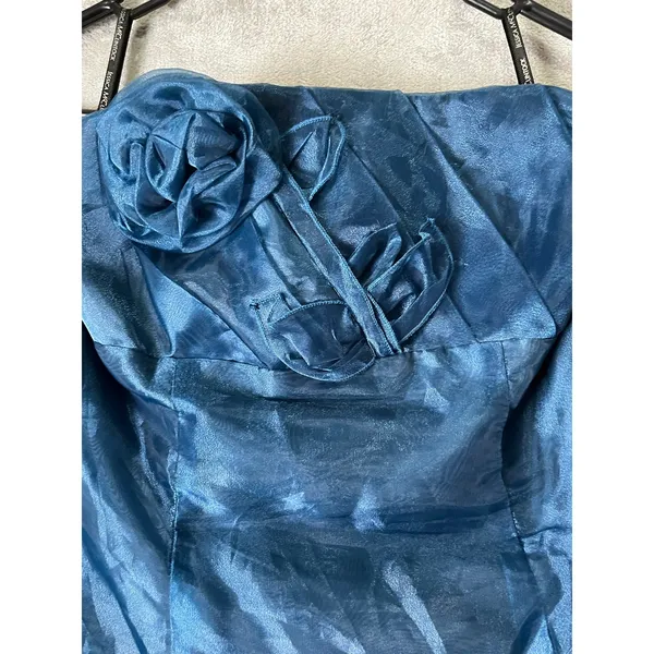 Jessica McClintock Gunne Sax Blue Strapless Rosette Bubble Hem Party Dress New - Image 2