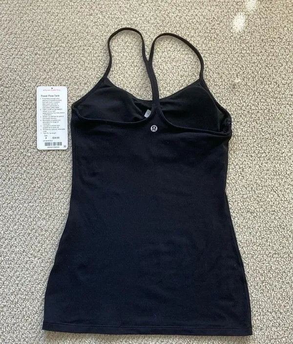 LULULEMON Power Pose Tank Top with Shelf Bra Black A/B Cup Luon Size 4 EUC - Image 9