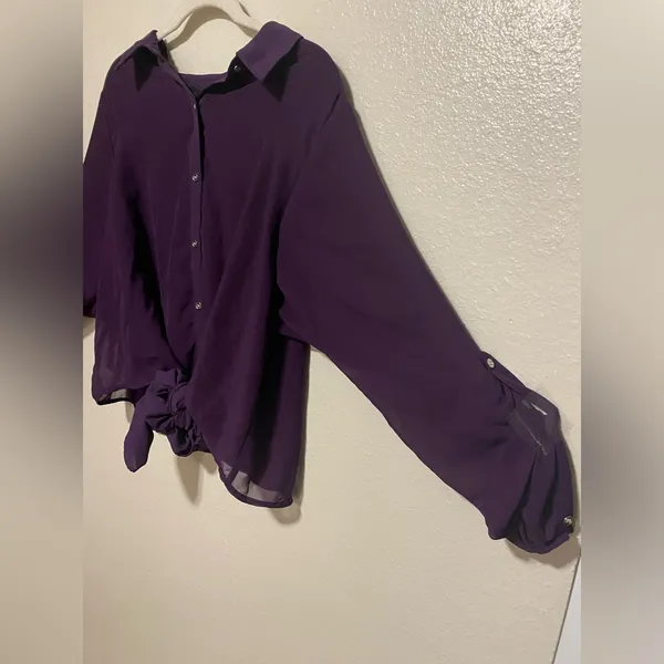 Lane Bryant Purple Semi-Sheer Layered Button-Up Blouse | Long Sleeve Top 18/20 - Image 3