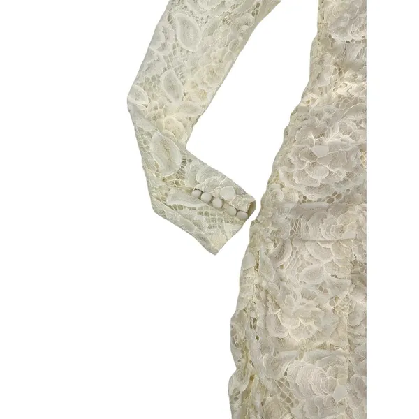 For Love & Lemons - Lace Rose Choker Long Sleeve Mini Dress in Ivory - Image 3