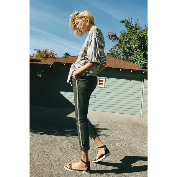 Anthropologie Striped‎ Chino Trousers 28 Relaxed Fit Gray Pants Embellished - Image 5
