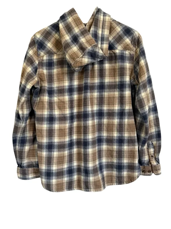 Carhartt Women’s L 12/14 Hooded Plaid Flannel Shirt Brown Blue Button Front - Image 5