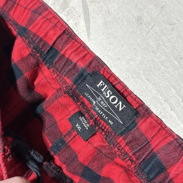 Filson Men's Red & Black Plaid Lounge Pajama Pants 2XL Cotton Blend Heavy Thick - Image 3