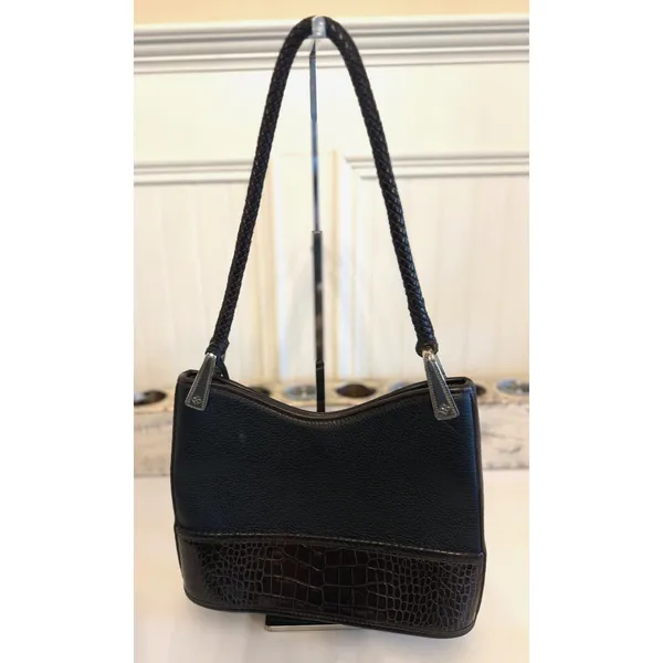 Brighton Shoulder Bag Womens Small Black Leather‎ Braided Strap Heart Charm - Image 2