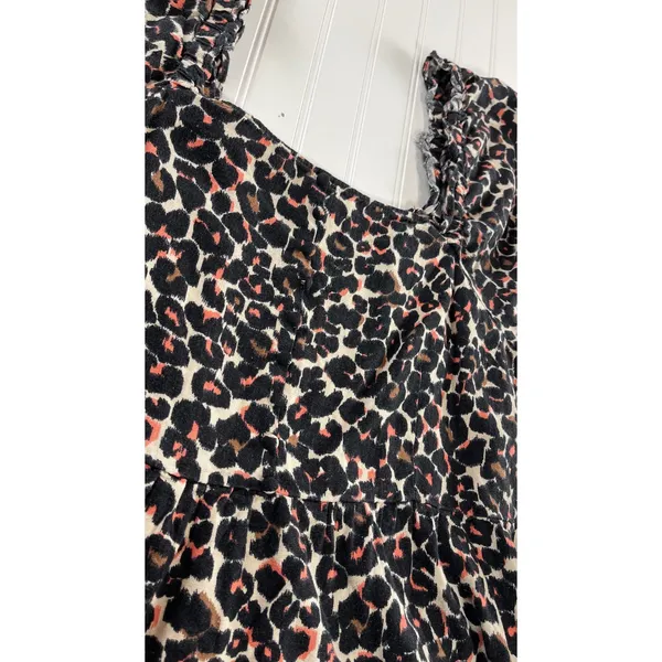 Who What Wear Animal Print Linen Blend Square Neck Puff Sleeve Mini Dress XL - Image 6