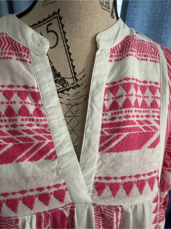 THML Pink & White Embroidered Tiered V-Neck Dress size-S - Image 6