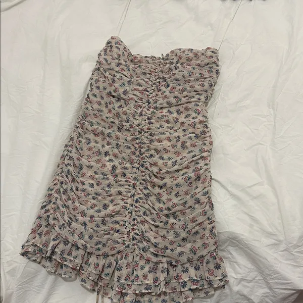 Zara Printed Cream Metallic Ruched Halter Mini Dress XS - Image 6