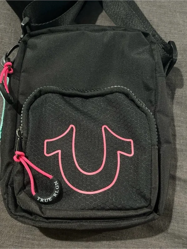 True Religion Black Crossbody with Pink Logo Accents - Image 2