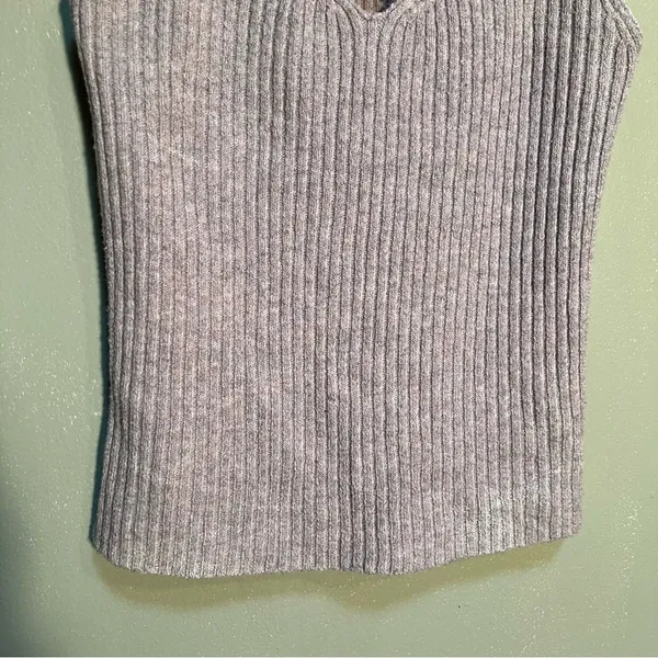 American Eagle‎ Women's Size Small Knit Tank Top Ribbed Beige V-Neck Lace Up - Image 4