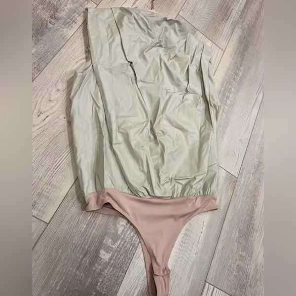 Amanda Uprichard Cream Sleeveless Draped Bodysuit Faux Leather NWOT - Image 8