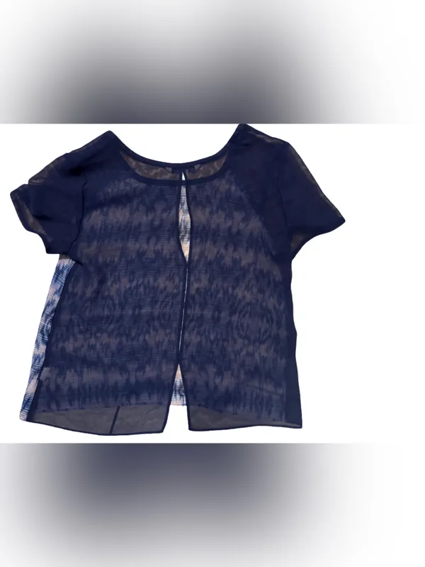 American Eagle Outfitters Navy Blue Ikat Print Mixed-Media Top - Image 2