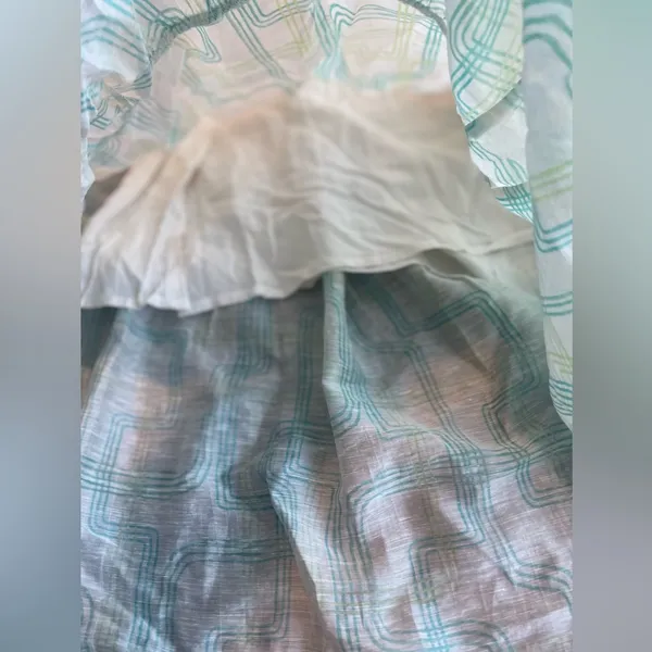 FRNCH Maxi White/Green/Blue Linen Sundress Summer Beach Boho Whimsical - Size M - Image 9