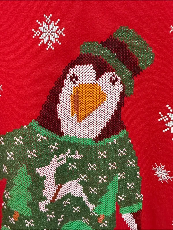 Jerzees Ugly Christmas sweater penguin winter holiday office party cotton blend Flawed - Image 5