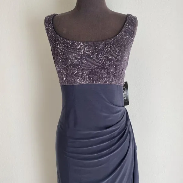 Alex Evenings Glitter MobWife Office Siren‎ Dainty Formal Gown 14 Smoke - Image 2