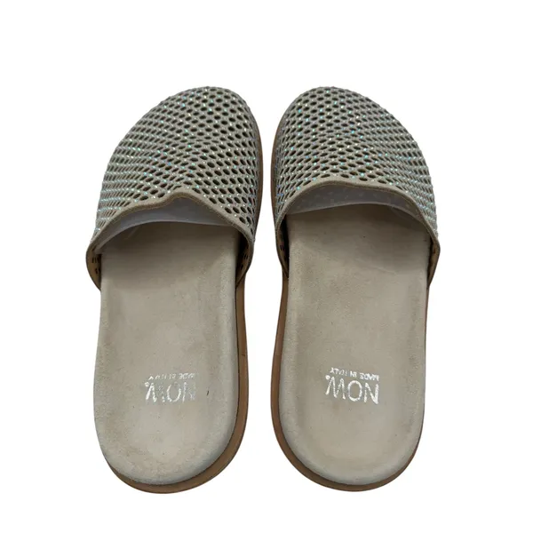 NOW Made in Italy Shoes Women 7 Ivory Rhinestone Perforated Leather Mule Slides‎ - Image 7