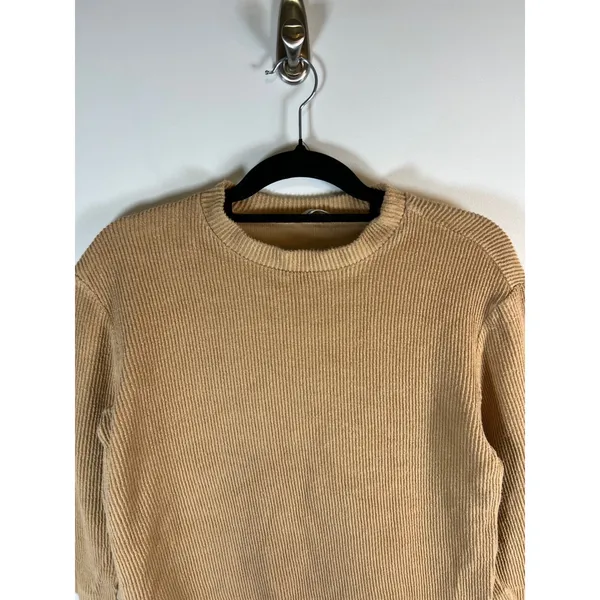 Reformation Jeans Tan Ribbed Knit Organic Cotton 3/4 Sleeve Top‎ Small Designer - Image 3