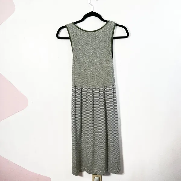 Lark + Grey Striped Midi Dress Womens Sz L/XL Green Fitted Bodice Casual‎ - Image 2
