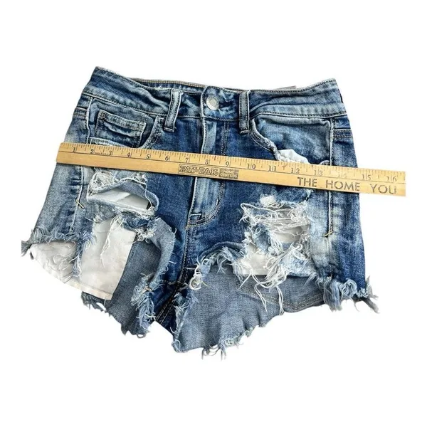 American Eagle Blue Shortie Stretch X Distressed Denim Shorts Size 2 Cotton - Image 12