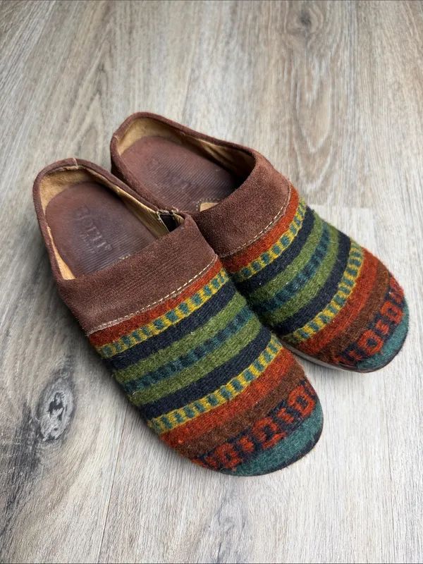 Born Handcrafted Wool Blanket Leather Slip On Boho Southwestern Clogs Size 7.5 - Image 2