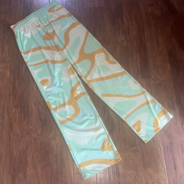 HOSBJERG Riley Printed Pants Medium M TRIPPY FUNKY RETRO MOD - Image 2