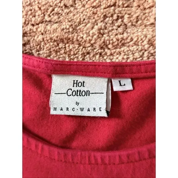 Y2K Hot Cotton Marc Ware L Red Long Sleeve Graphic Tee Made in USA - Image 2