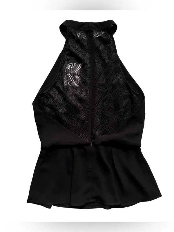 NWT Endless Rose Black Woven Lace Sleeveless Halter Peplum Top - Image 6