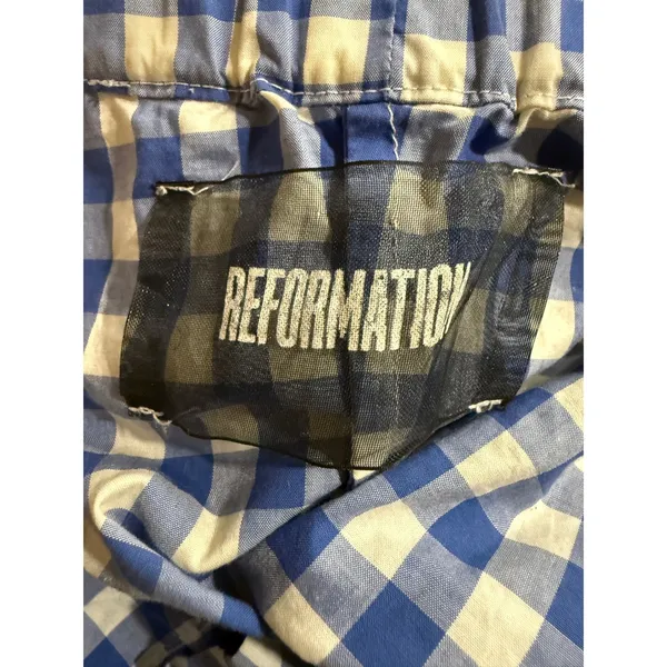 Reformation Blue White Gingham Off The Shoulder Button Down Shirt Womens Small‎ - Image 3