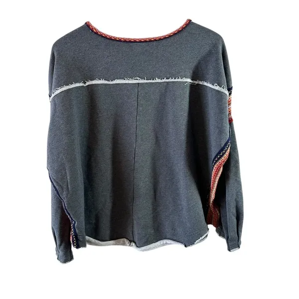 Natural Life Charcoal Tribal Trim Boho Sweatshirt Oversized Size S/M - Image 9