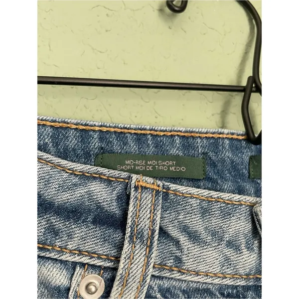 Wild Fable Mid Rise Midi Short Jean Denim Raw Hem Cut Frayed Size 8 R Blue - Image 5