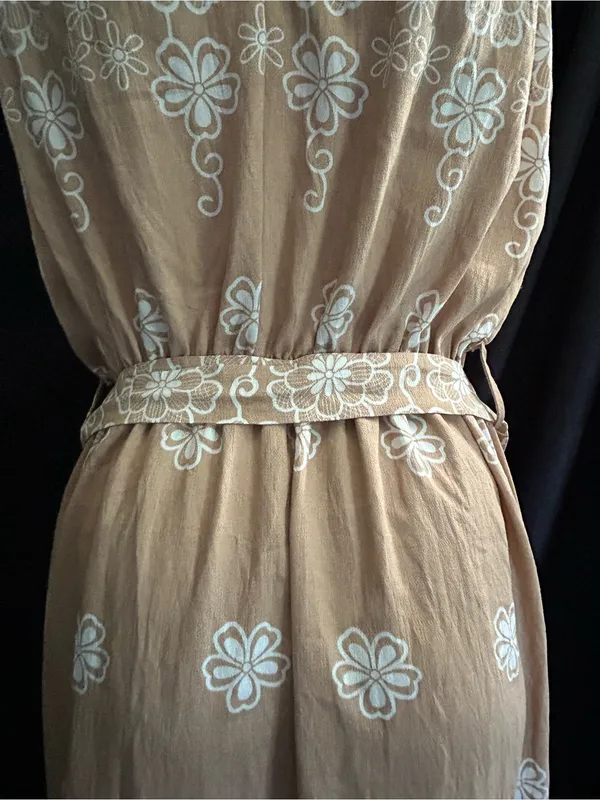 AZ Sleeveless Taupe & White Floral Print Maxi Dress Tie Waist LG NWT - Image 11
