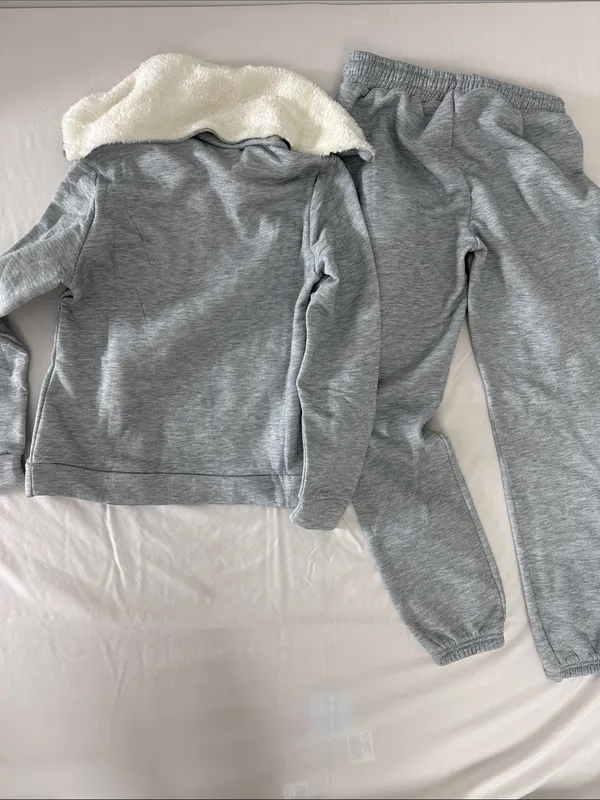 NYC Heather Gray Sherpa-Lined Zip Jacket and Joggers Sz M - Image 8