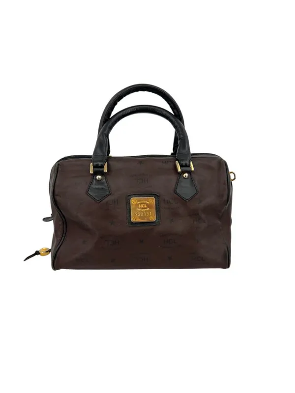 HCL Vintage 80s 90s Brown Leather Monogram Handbag Luxury Classic - Image 5
