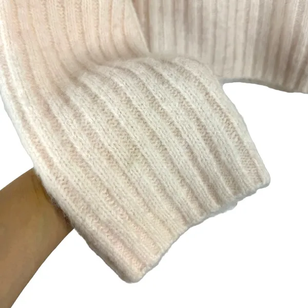 Zara Cream Light Pink Wool Alpaca Blend Ribbed Knit Turtleneck Sweater Medium - Image 16