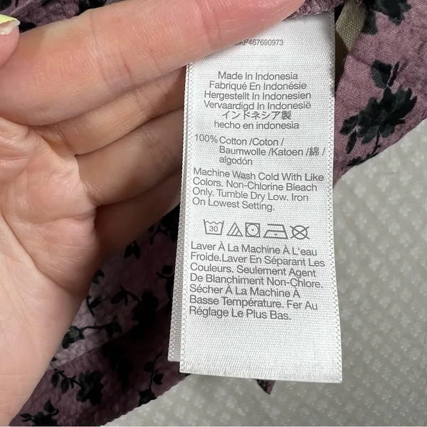 Madewell Purple‎ Black Floral Seesucker Peasant Top - Image 7