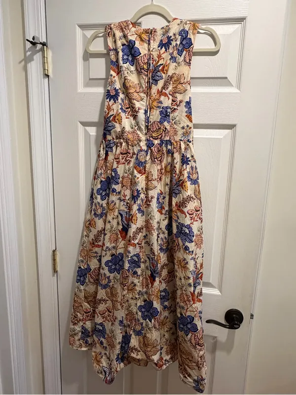Ulla Johnson Kaiya Dress Sz 6 Magnolia Floral Pleated Cotton Poplin Midi Dress - Image 9