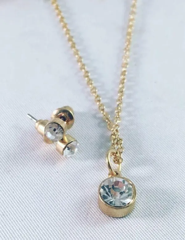 Joe Boxer PENDANT Necklace Gold & Glass Post Earring Set - Image 2