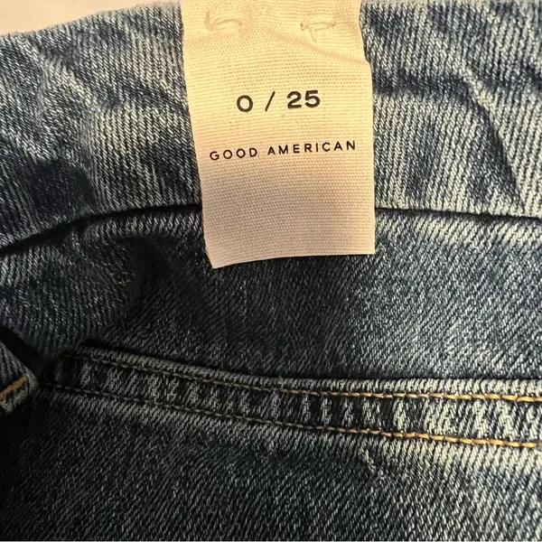 Good American Good Boy Double Slit Jeans 0/25 NWT High Rise BLUE404 Raw Hem - Image 8