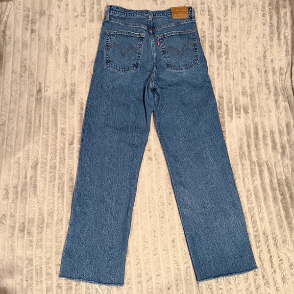 Levis Ribcage Straight Ankle Jeans 29 Medium Wash Button Fly Raw Hem High Rise - Image 8