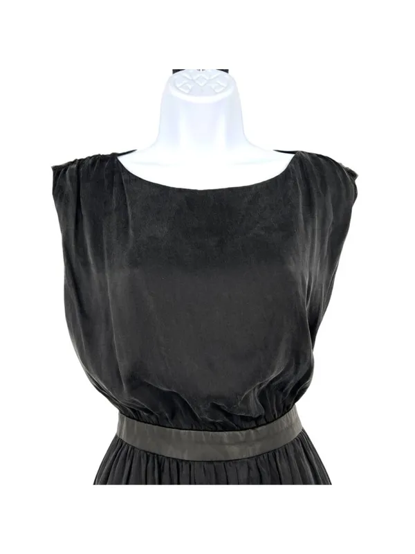 Alice + Olivia Black Silk Dress Cutout Back Leather Trim Mini Size Small Luxury - Image 3