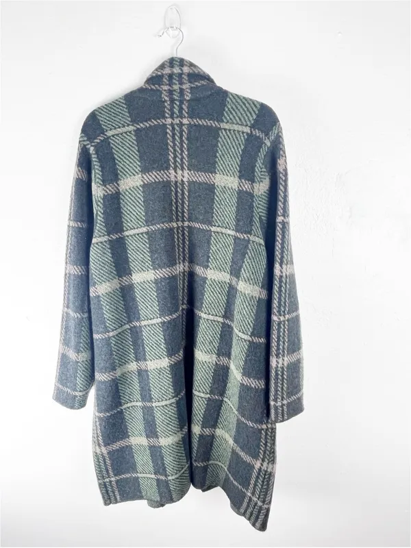 J. JILL Wool Blend Plaid Pockets Button Front Trench Coat Size XL Winter Cozy - Image 2